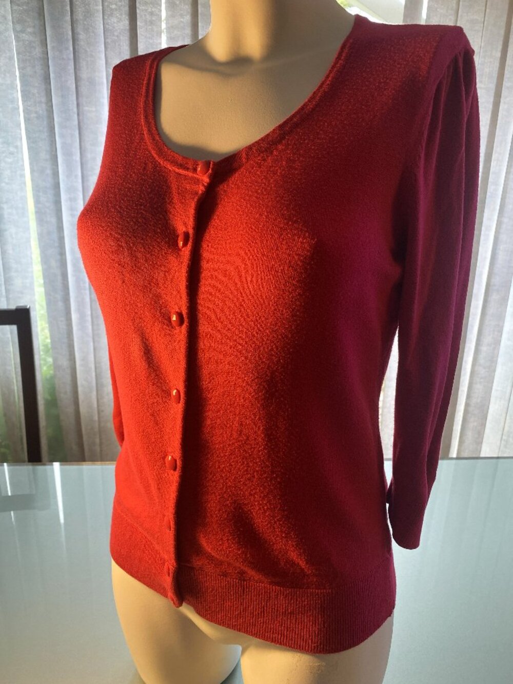 Halogen Hot Bright Pink Fushia Cardigan Sweater Lightweight L 3/4 Length Sleeves